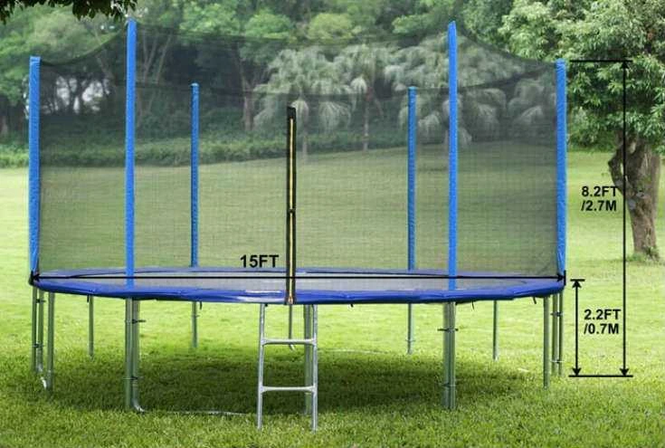 Typical trampoline diameter and height for a 15 feet trampoline