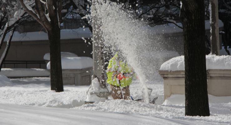 snow blowing in action